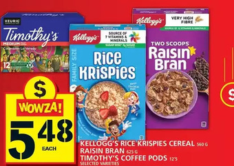 Food Basics Kellogg's rice krispies cereal | raisin bran | timothy's coffee pods offer