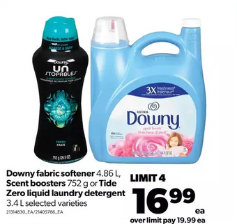Real Canadian Superstore Downy fabric softener, scent boosters or tide zero liquid laundry detergent offer