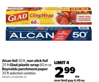Real Canadian Superstore Alcan foil, non stick foil, glad plastic wrap or reynolds parchment paper offer