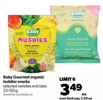Real Canadian Superstore Baby gourmet organic toddler snacks offer