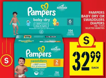 Food Basics Pampers baby dry or swaddlers diapers offer