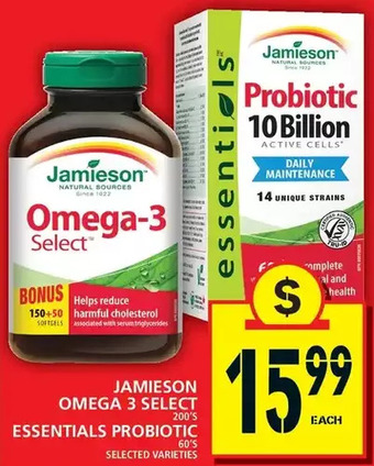 Food Basics Jamieson omega 3 select | essentials probiotic offer