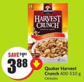 FreshCo Quaker Harvest Crunch 400-510 g offer