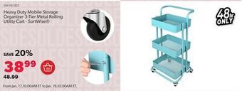 Shopper+ Heavy duty mobile storage organizer 3-tier metal rolling utility cart - sortwise offer