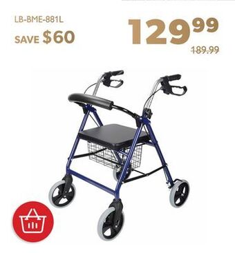 Shopper+ Livingbasics four wheel walker rollator with fold up removable back support soft pad seat offer