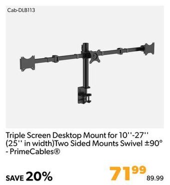 Shopper+ Triple screen desktop mount for 10"-27" (25" in width)two sided mounts swivel ±90° - primecables offer