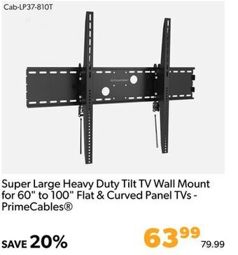 Shopper+ Super large heavy duty tilt tv wall mount for 60" to 100" flat & curved panel tvs - primecables offer