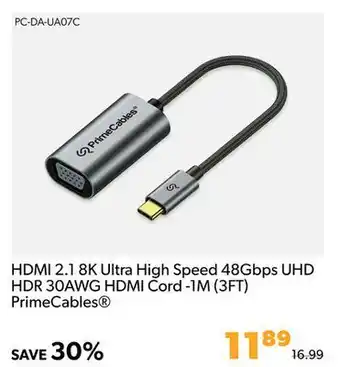 Shopper+ Primecables hdmi 2.1 8k ultra high speed 48gbps uhd hdr 30awg hdmi cord -1m (3ft) offer