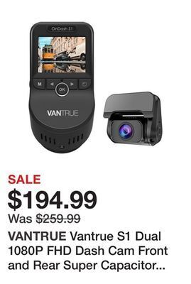 Newegg Vantrue s1 dual 1080p fhd dash cam front and rear super capacitor dash camera 2 inch lcd 2880x2160p single front discreet car offer