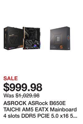 Newegg Asrock b650e taichi am5 eatx mainboard 4 slots ddr5 pcie 5.0 x16 5 m.2 slots 2.5gb lanwifi 6e hdmi 2.1 port 5.1 audio alc4082 offer
