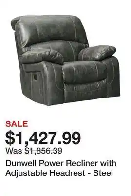 Ashley Furniture Dunwell power recliner with adjustable headrest - steel offer