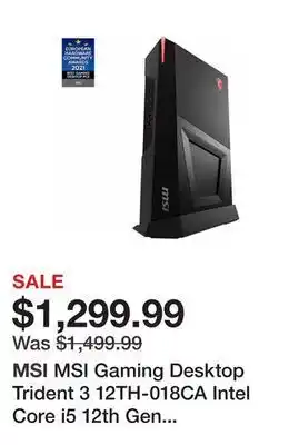 Newegg Msi gaming desktop trident 3 12th-018ca intel core i5 12th gen 12400f (2.50ghz) 16gb ddr4 512 gb pcie ssd nvidia geforce rtx offer