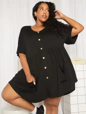 SheIn Shein fit+ plus button front dual pocket tee offer