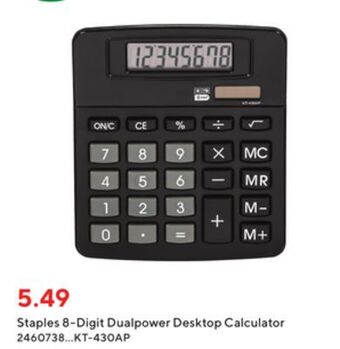 Staples Staples 8 - digit dualpower desktop calculator offer