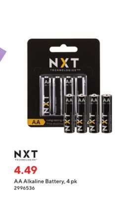 Staples Nxt aa alkaline battery, 4 pk offer