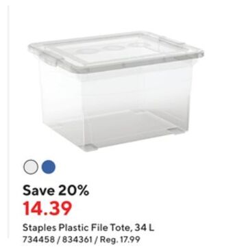 Staples Staples plastic file tote, clear, 34 l offer