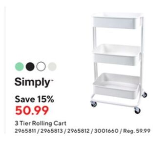 Staples Simply 3 tier rolling cart offer