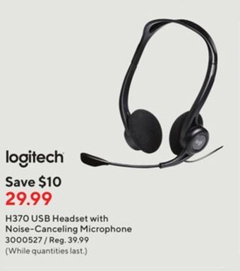 Staples Logitech h370 usb headset with noise-canceling microphone offer