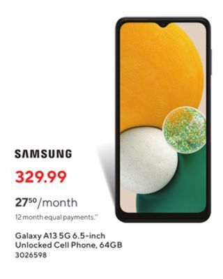 Staples Samsung galaxy a13 5g 6.5-inch unlocked cell phone - 64gb offer