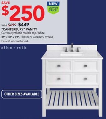 Lowe's Allen + roth "canterbury" vanity 36" x 35" x 22" offer