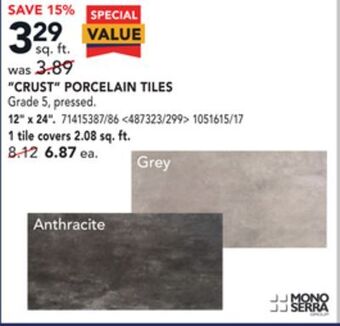 Lowe's Mono serra "crust" porcelain tiles 12" x 24" offer