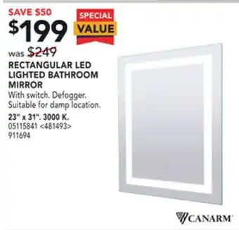 Lowe's Canarm rectangular led lighted bathroom mirror 23" x 31" offer