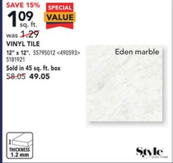 Lowe's Style selections vinyl tile 12" x 12" offer