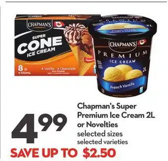 Longo's Chapman's super premium ice cream 2l or novelties offer