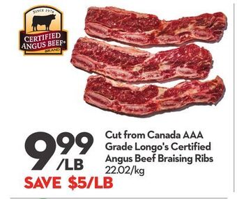 Longo's Cut from canada aaa grade longo's certified angus beef braising ribs offer
