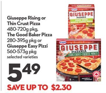 Longo's Giuseppe rising or thin crust pizza 480-720g pkg, the good baker pizza 280-395g pkg or giuseppe easy pizzi 560-573g pkg offer