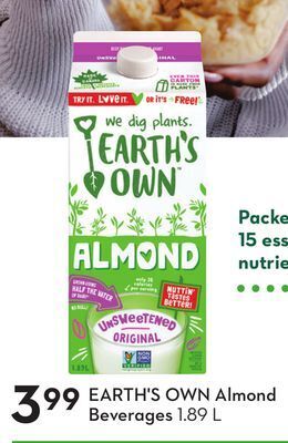 Sobeys Earth's own almond beverages offer
