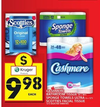 Food Basics Cashmere bathroom tissue or sponge towels ultra or scotties facial tissue offer