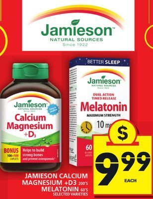 Food Basics Jamieson calcium magnesium +d3 or melatonin offer