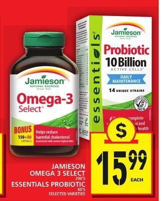Food Basics Jamieson omega 3 select or essentials probiotic offer