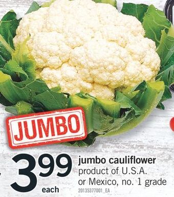 Fortinos Jumbo cauliflower offer