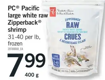 Fortinos Pc® pacific large white raw zipperback® shrimp, 400 g offer