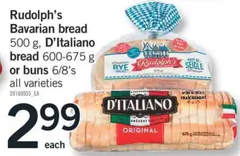 Fortinos Rudolph's bavarian bread, 500 g, d'italiano bread, 600-675 g or buns 6/8's offer