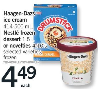 Fortinos Haagen-dazs ice cream, 414-500 ml, nestlé frozen dessert, 1.5 l or novelties, 4-10's offer