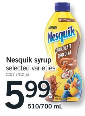 Fortinos Nesquik syrup, 510/700 ml offer