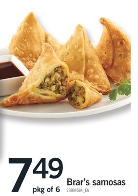 Fortinos Brar's samosas,pkg of 6 offer