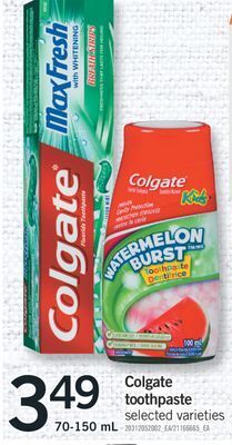 Fortinos Colgate toothpaste, 70-150 ml offer