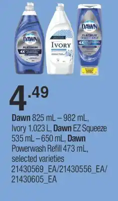 Fortinos Dawn, 825 ml-982 ml, ivory, 1.023 l, dawn ez squeeze, 535 ml-650 ml, dawn powerwash refill, 473 ml offer