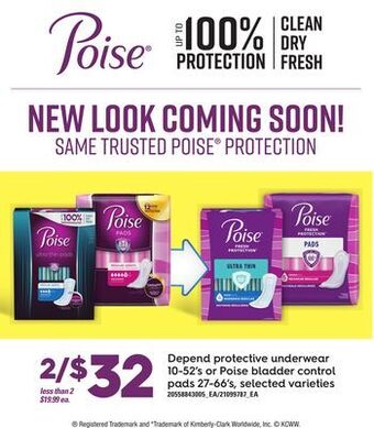 Loblaws Depend protective underwear 10-52's or poise bladder control pads 27-66's offer