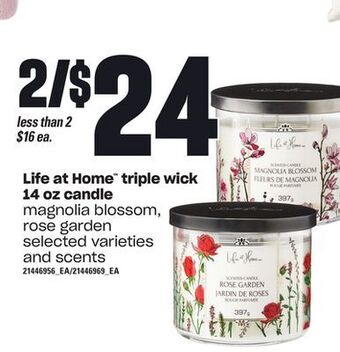 Loblaws Life at home™ triple wick, 14 oz candle offer