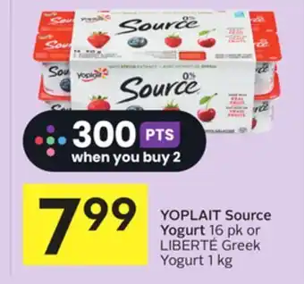 Foodland Yoplait source yogurt 16 pk or liberté greek yogurt 1 kg offer