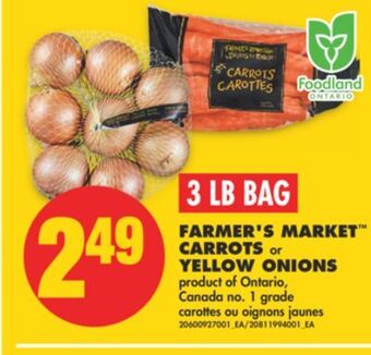 No Frills Farmer's market™ carrots or yellow onions, 3 lb bag offer