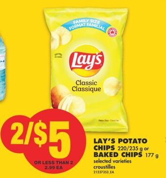No Frills Lay's potato chips, 220/235 g or baked chips, 177 g offer