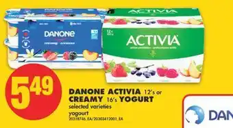 No Frills Danone activia, 12's or creamy, 16's yogurt offer