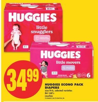 No Frills Huggies econo pack diapers, 84-168's offer