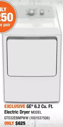 Home Depot Ge 6.2 cu. ft. electric dryer offer